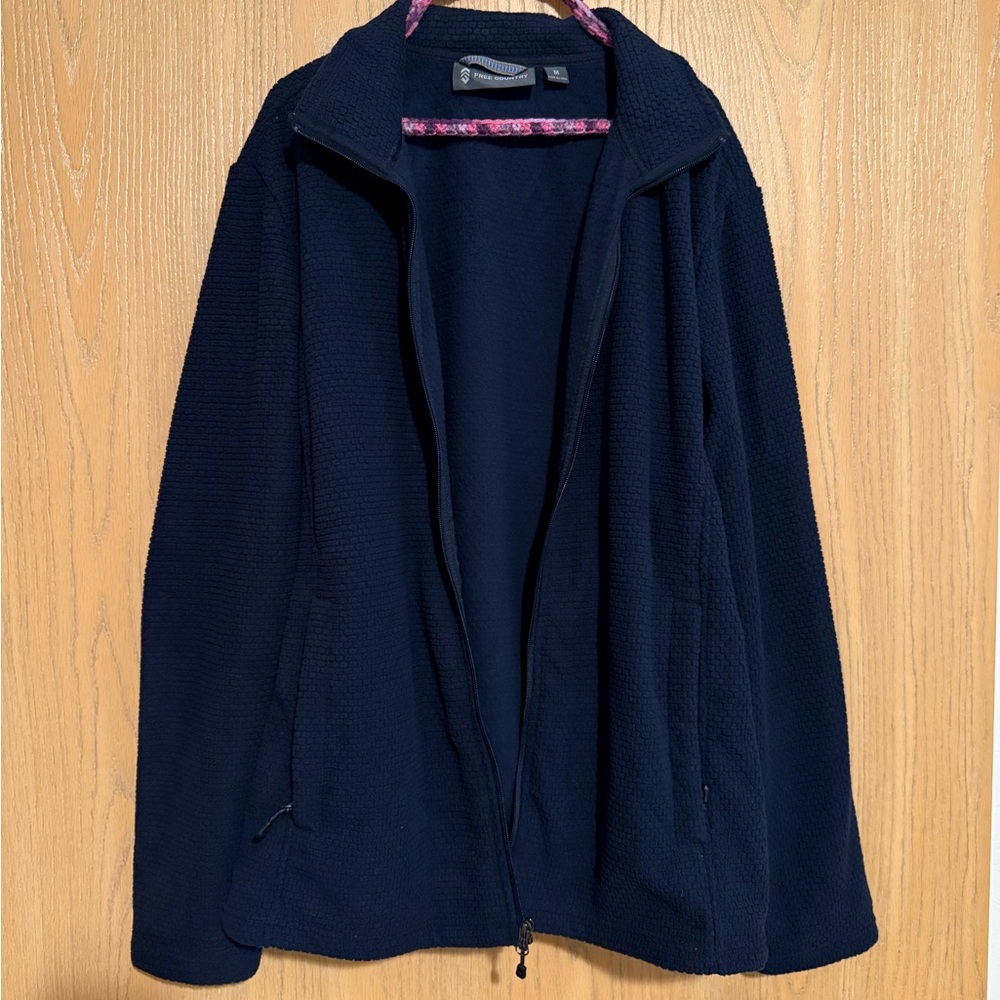 Free Country Navy Blue Soft fleece Textured Zip-up